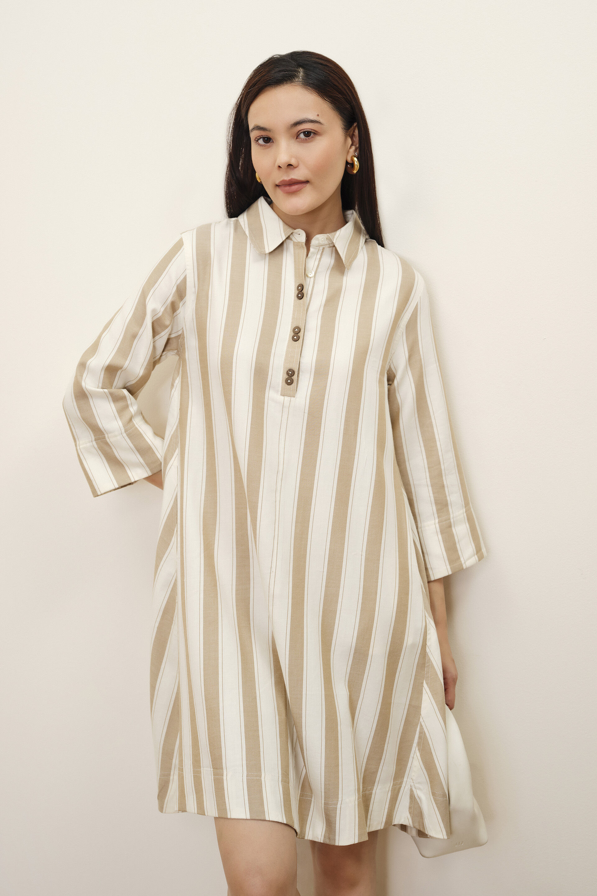 Winona Striped Dress, Beige, image 1
